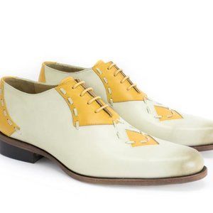 Fluevog TWIN TURBINES: HEILIGEWEG 37 shoes, men's size 7, bone/yellow NEVER WORN